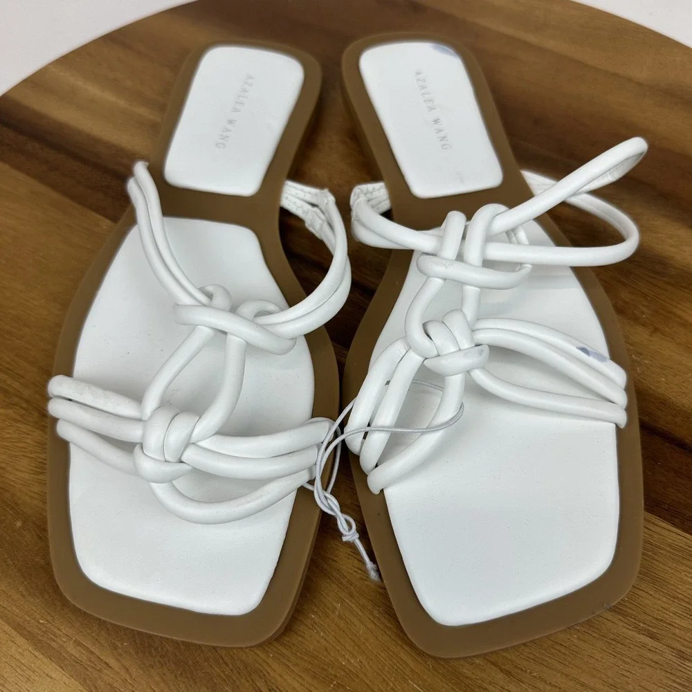 New NWOB Womens Azalea Wang Stetson White Casual Leather‎ Slides Sandals Size 11